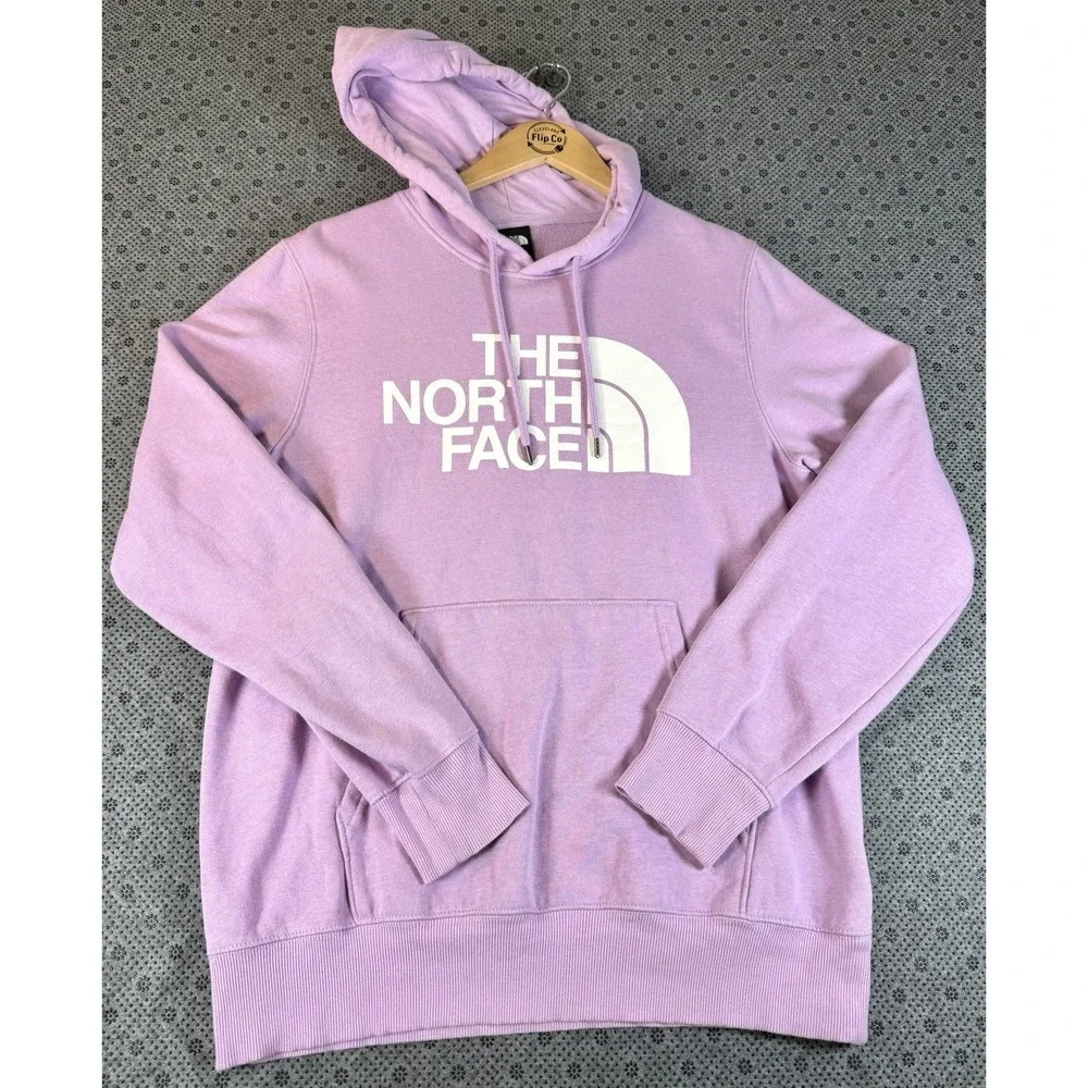 The North Face Hoodie Mens M Pullover Sweatshirt Logo Fleece Spellout Purple